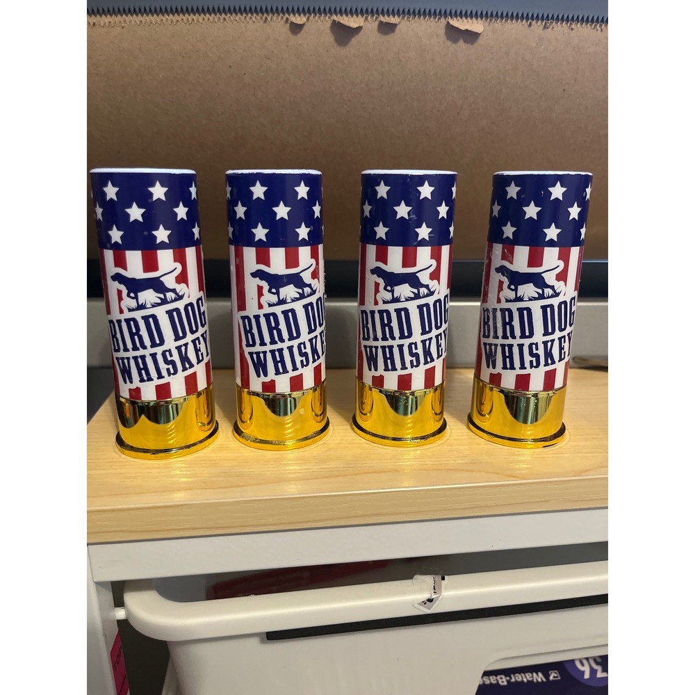 Bird Dog Whiskey Shotgun Shell Shot Glasses Set of 4 Patriotic Stars and Stripes